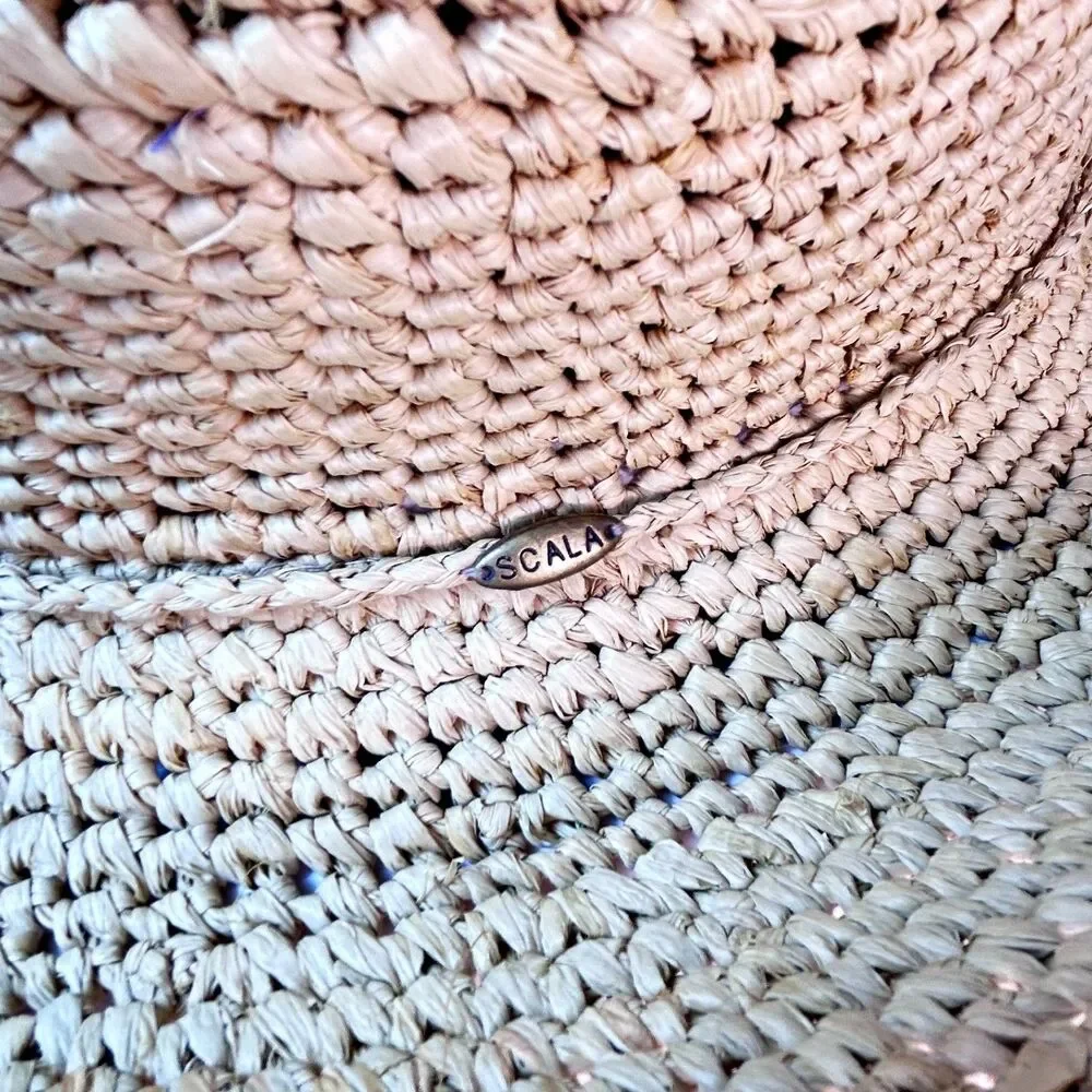 Scala Collection NWOT Women's Tan Crocheted Raffia Packable Straw Sunhat O/S